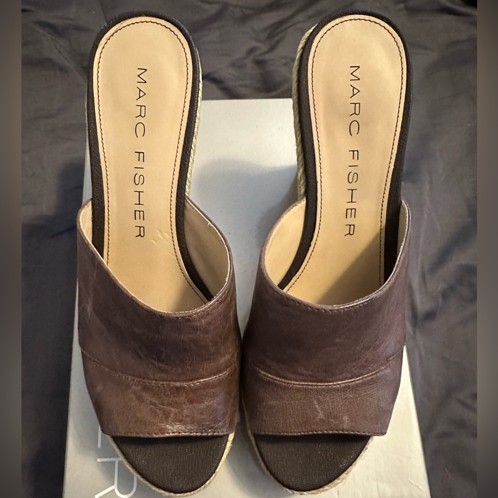Marc Fisher Dark Brown Leather Mules